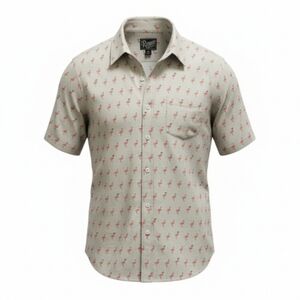 Men's Retrofit Flamingo Print Short Sleeve Button-Down Shirt - Size M